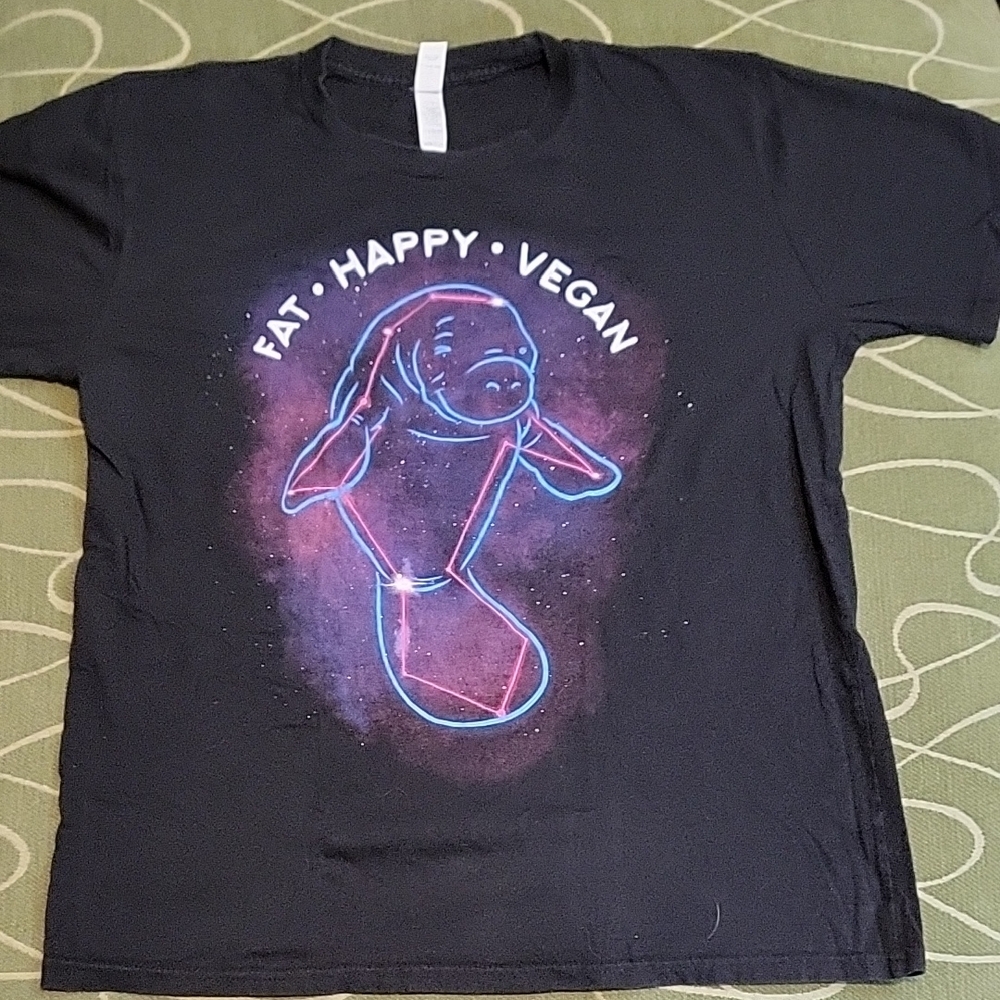 Fat Happy Vegan Manatee Graphic Tee - Black